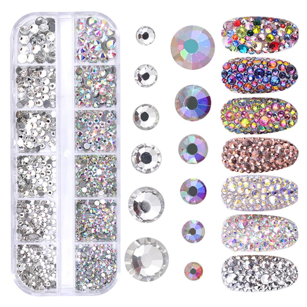 Kit Estojo Strass Prata Para Maquiagem e Nail Art Coração/Colorido/Prata/Pink