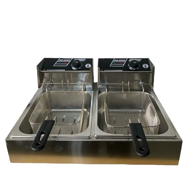 Fritadeira Elétrica 10L C/ Tampa 2 Cubas Profissional C/ Cabo de Proteção Aço Inox