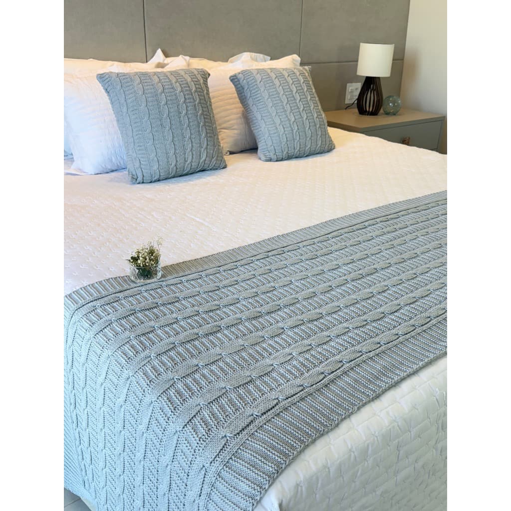 Kit Manta Peseira de Tricot + 2 Capas Almofada Para Cama e Sofá Casal Queen e King Decoração Luxo FI