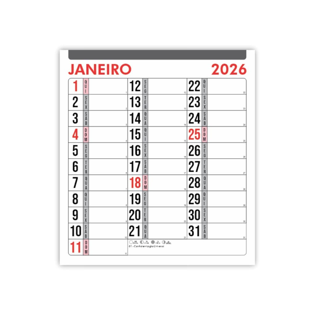 Calendário 2026 Bloco B Mensal Avulso Refil 12 Meses Folhinha de Parede para Organização Escritório Casa Cozinha Escolar