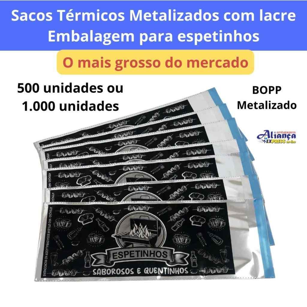 Sacos Térmicos 14x33+3cm 500 ou 1.000 un metalizados adesivados  Embalagem para Espetinhos de Churrasco