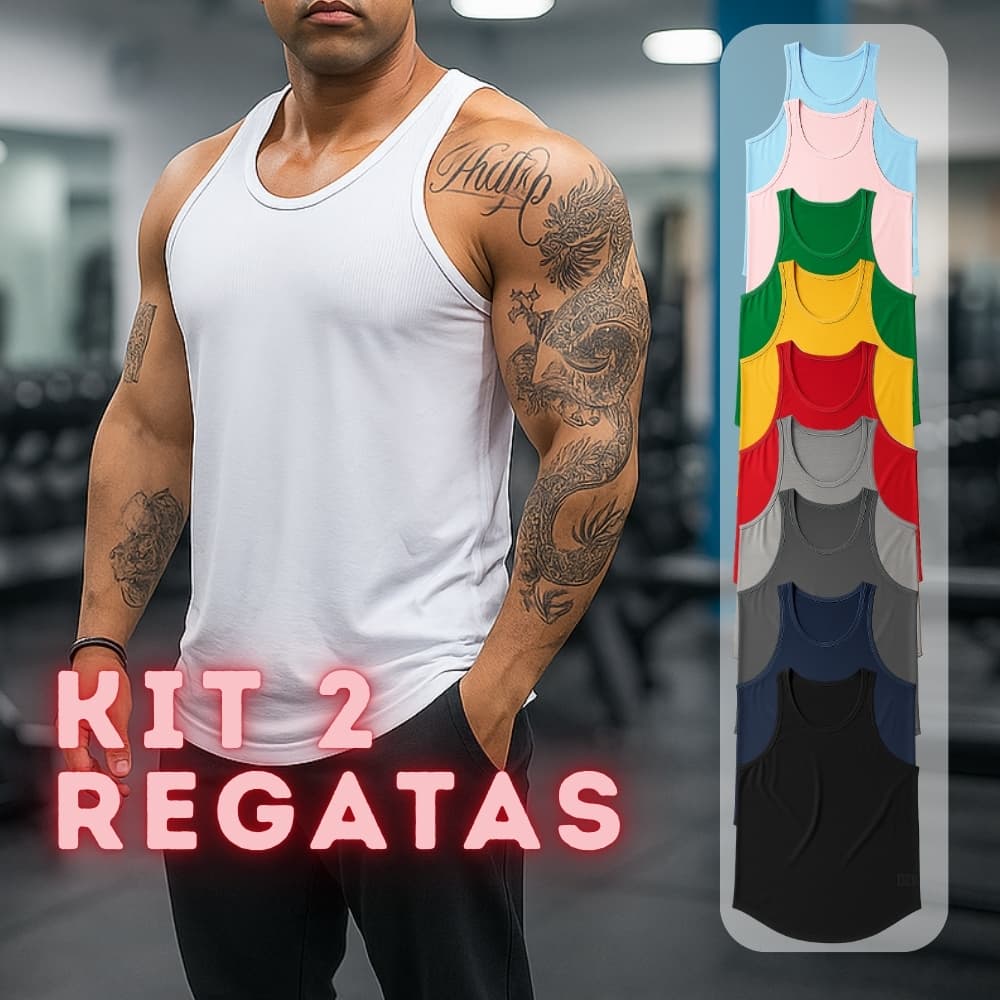 Kit 2 Regatas Longline Masculina Oversized - Combo Poliéster para Treino