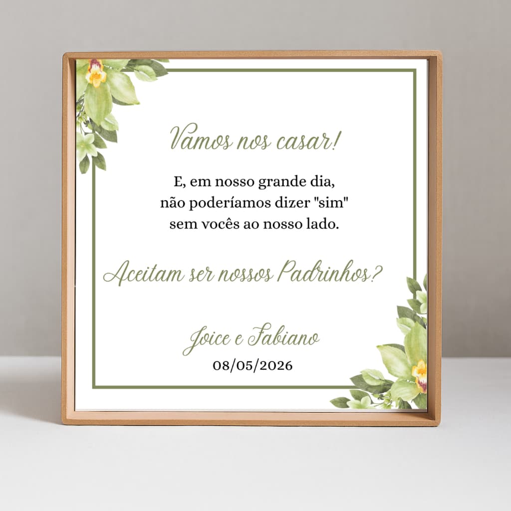 Convite para caixa de padrinhos, daminhas e pajens VERDE OLIVA -  TODAS AS CORES