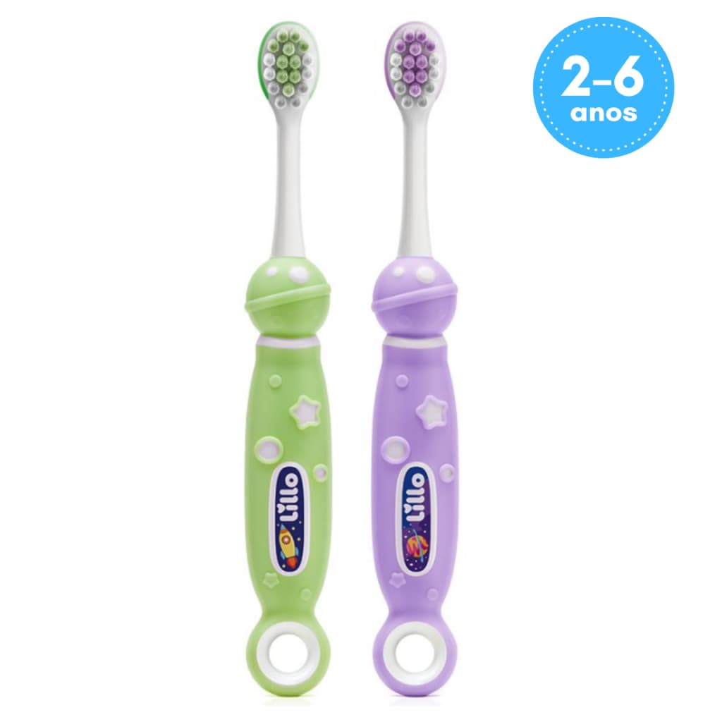 Kit Escova Dental Infantil Lillo 2 Unidades Cerdas Extra Macias Cabo Antiderrapante 2 a 6 Anos