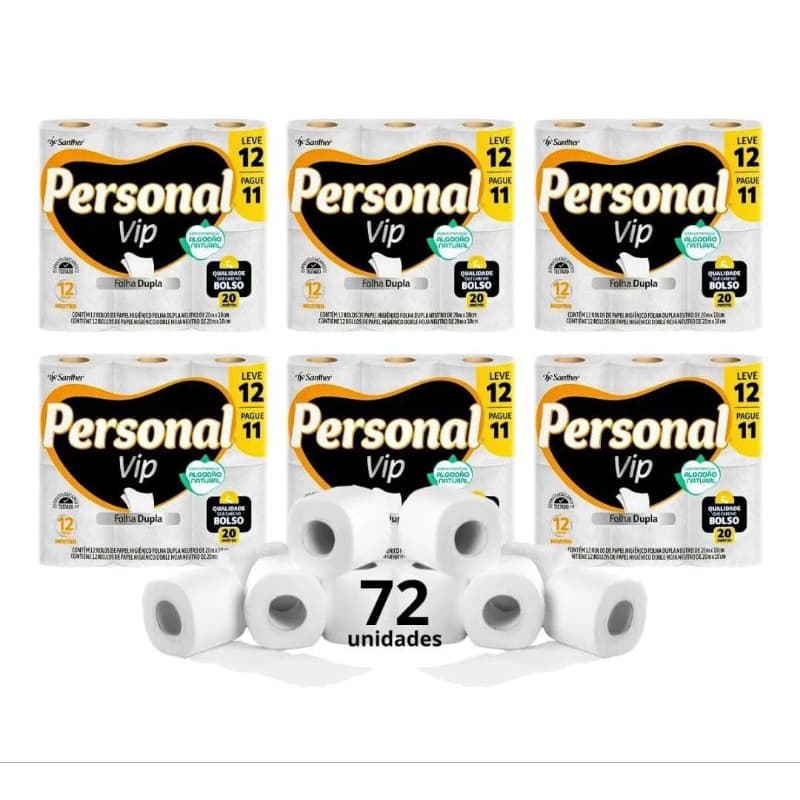 72 Unidades Papel Higiénico Folha Dupla  Personal Vip
