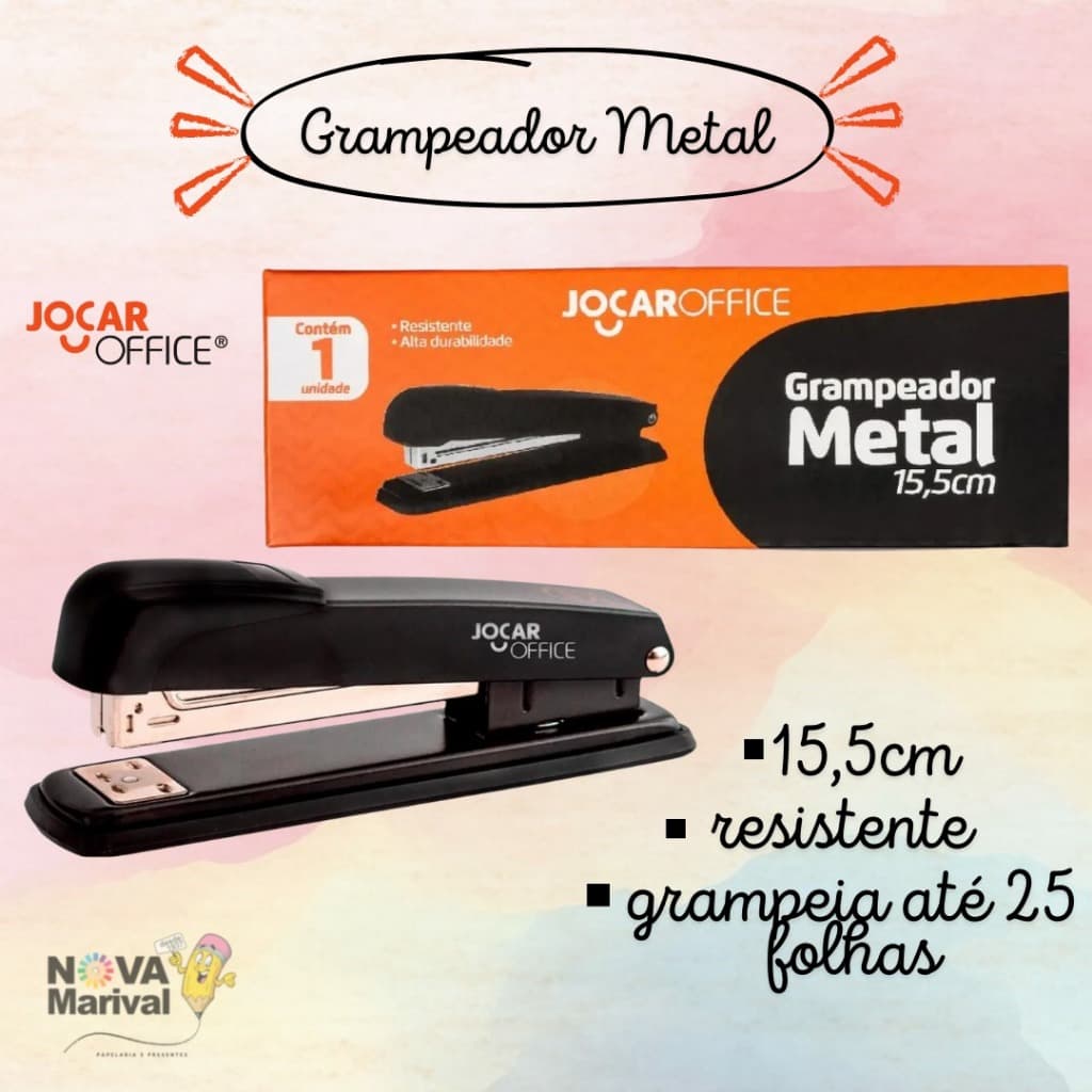 Grampeador Metal, de 25 até 50 Folhas (Kit com 2 ou Unitário) - Jocar