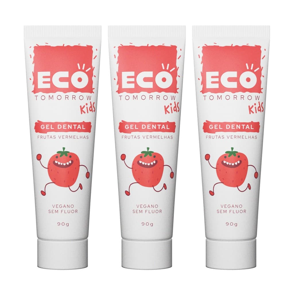 Kit 3 Gel Dental Frutas Vermelhas Sem Flúor Eco Tomorrow Kids 90g