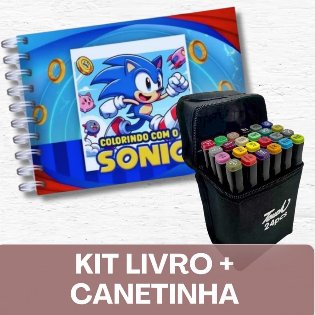 Livro de Colorir SONIC + Canetinhas / 50 Folhas / Capa Holográfica