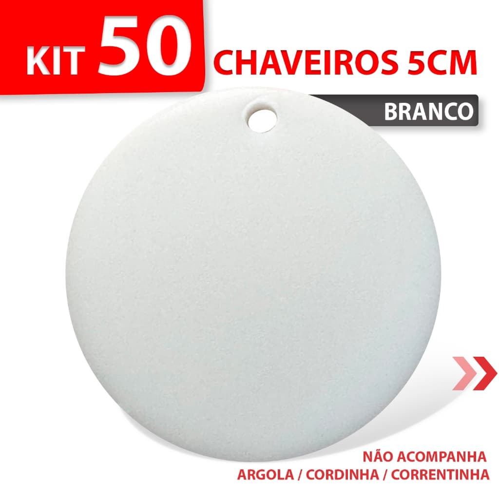Kit c/ 50 Chaveiros de 5cm em Acrílico Branco 2mm