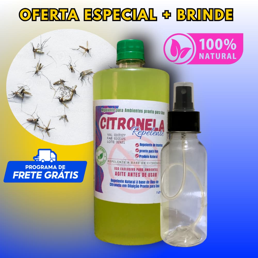 Spray Repelente de Mosquito Pronto Uso a base de  Citronela Natural que Protege da Dengue e Zika
