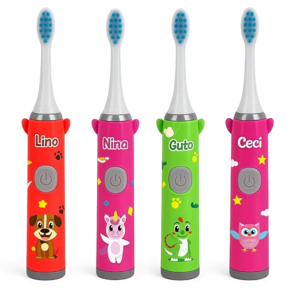 Kit Escova de dentes Infantil Elétrica + Refil Dinossauro / Unicórnio / Cachorro / Coruja
