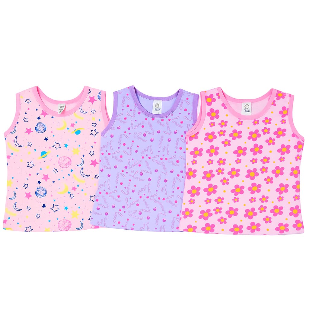 Kit 3 Camisetas Infantis Menina Algodão Regata Pijama