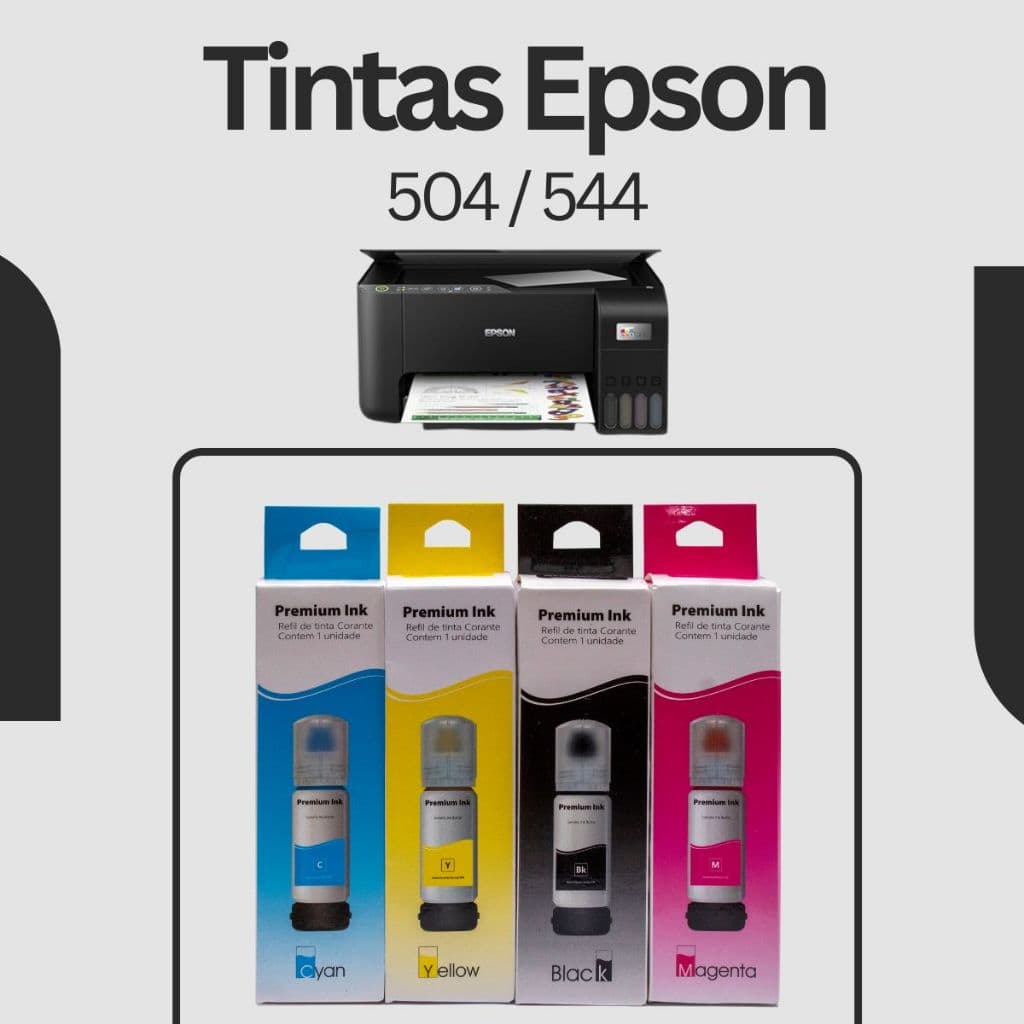 Refil de Tinta Compativel Epson 504 544 L1110 L3150 L3250 L5290 Preto Ciano Magenta Amarelo Corante