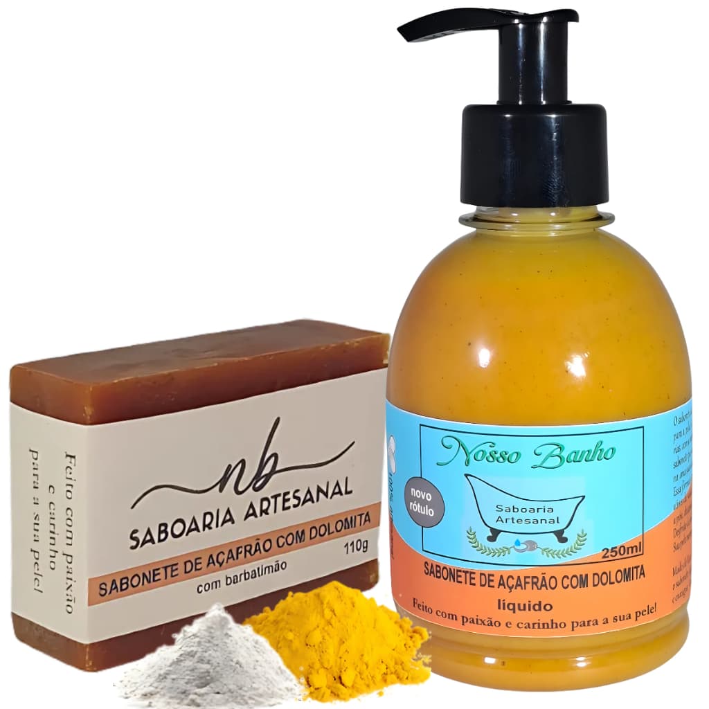 Kit Sabonete Líquido e Barra Açafrão com Dolomita Xô Manchas