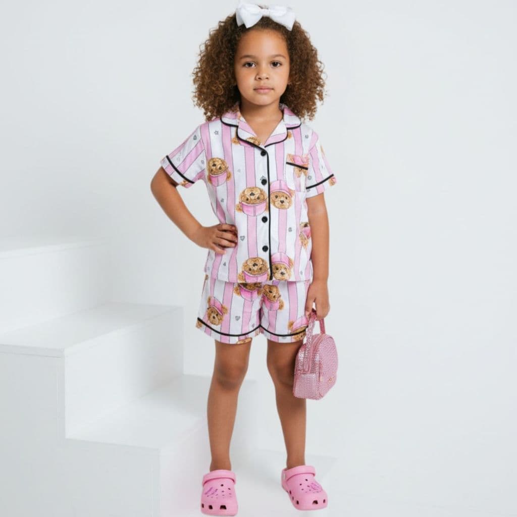 Pijama Americano Infantil Feminino Conjunto Estampado Personagens Confortável Stitchi Ursinhos Gatinha