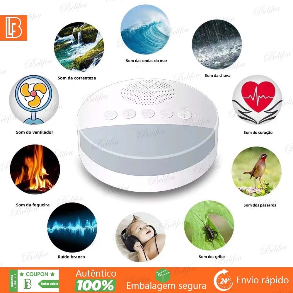 Aparelho de Som Ruído Branco Calmante Portátil USB - Terapia do Sono para Bebês e Adultos com Luz de Respirar