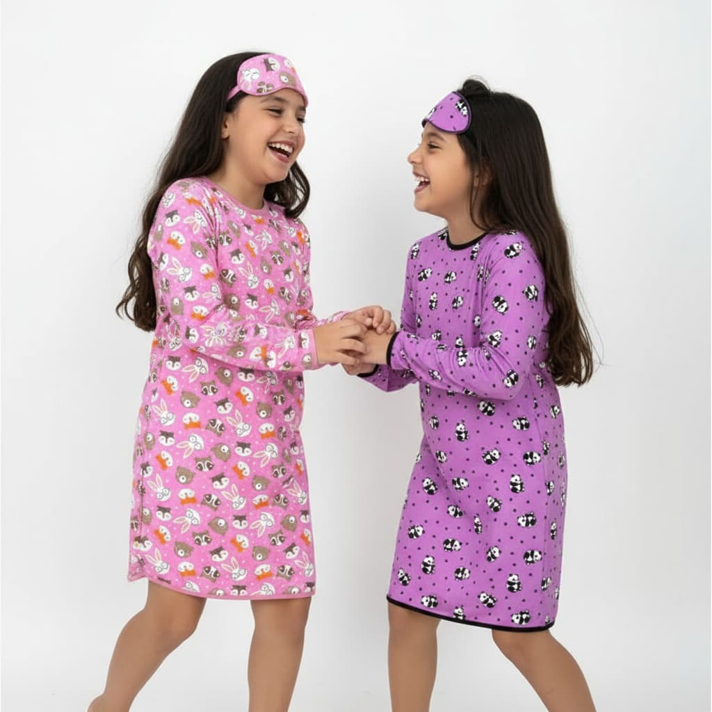 Camisola Infantil Manga Longa Infantil Estampada Suede de 5 a 10 Anos com Tapa Olho Noite do Pijama