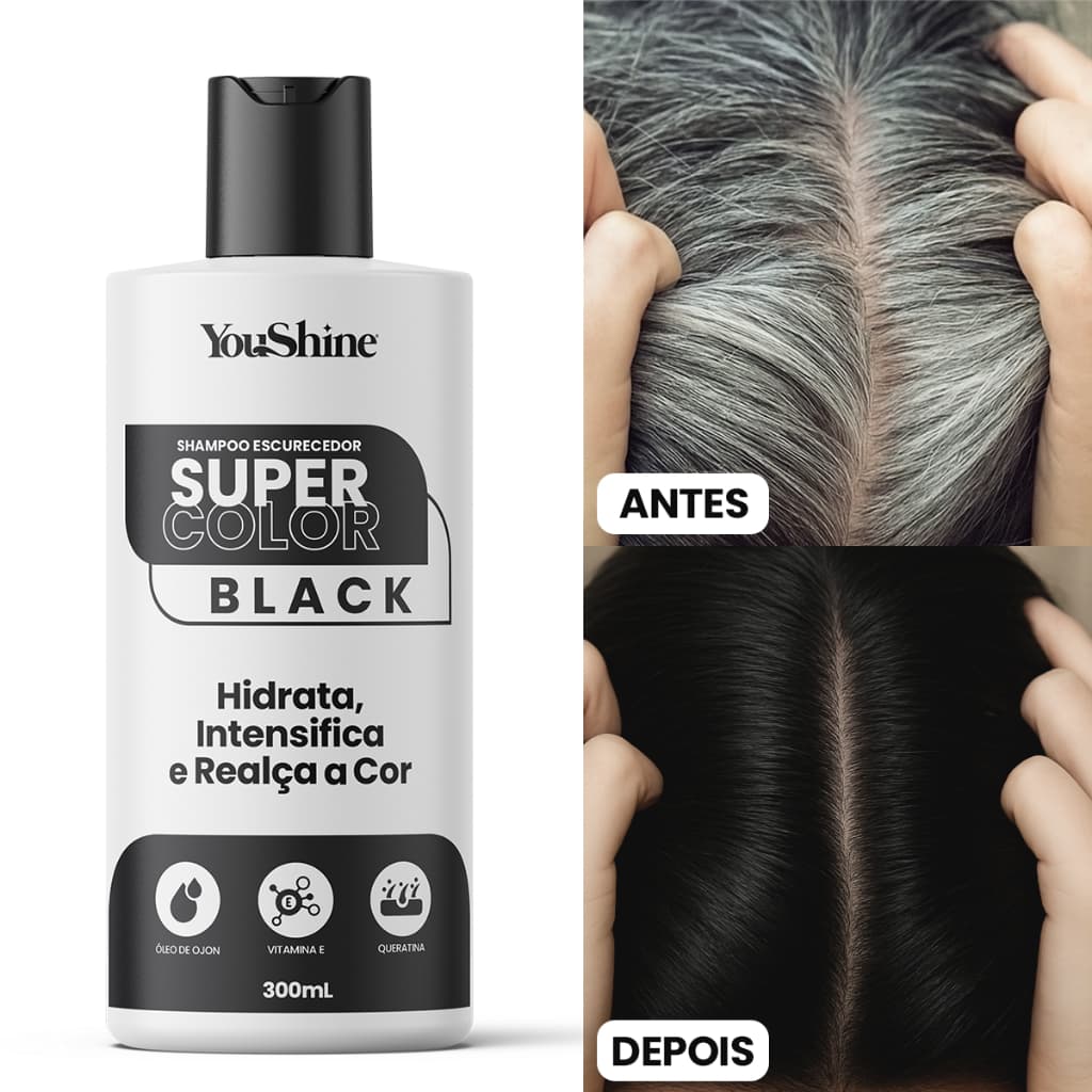 Shampoo Escurecedor Cabelos Brancos Super Color Black YouShine 300ml Tonalizante Efeito Natural