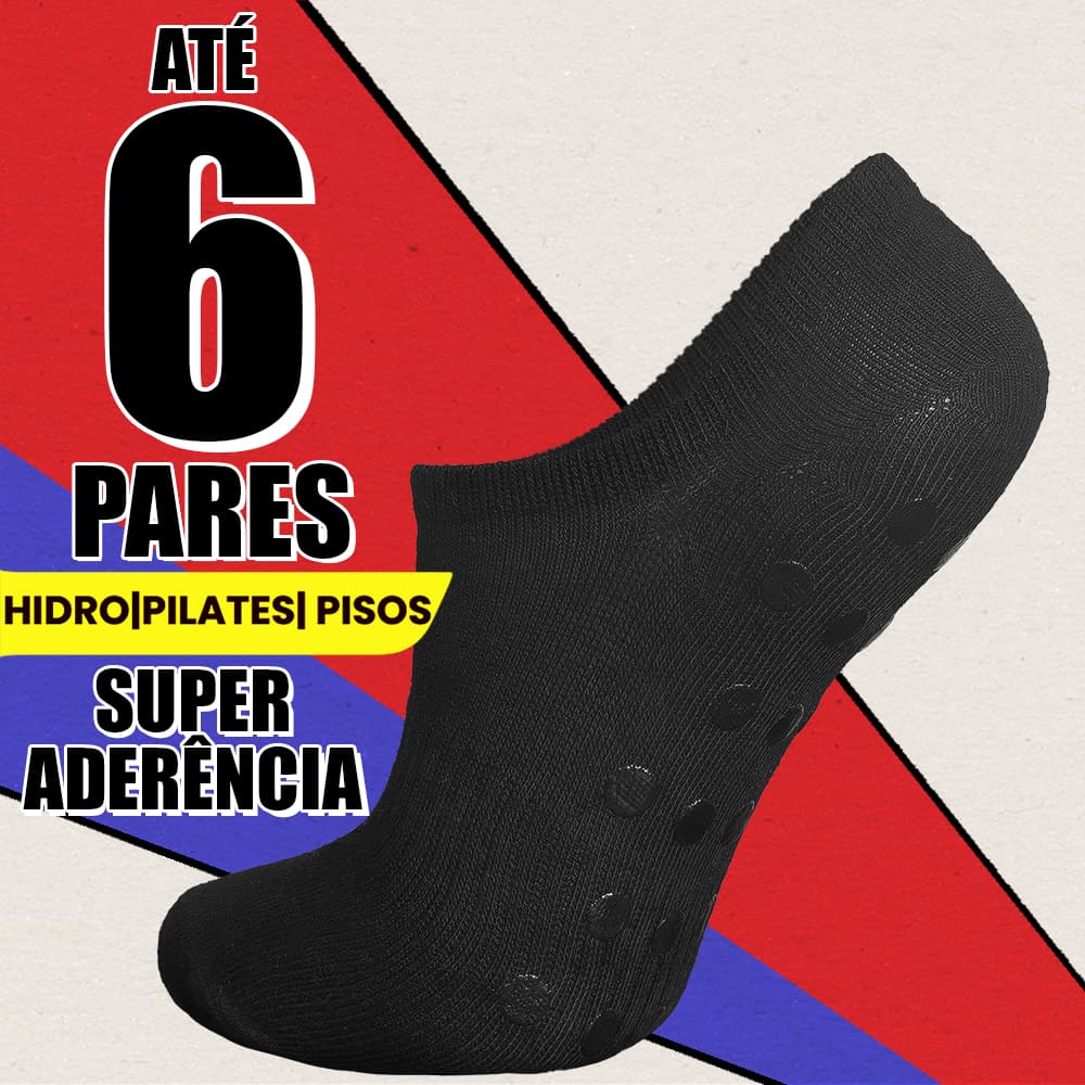 Kit Até 6 Pares Meia Antiderrapante Hidroginástica 35 a 40 Pilates Cano Curto Fisioterapia Adulto