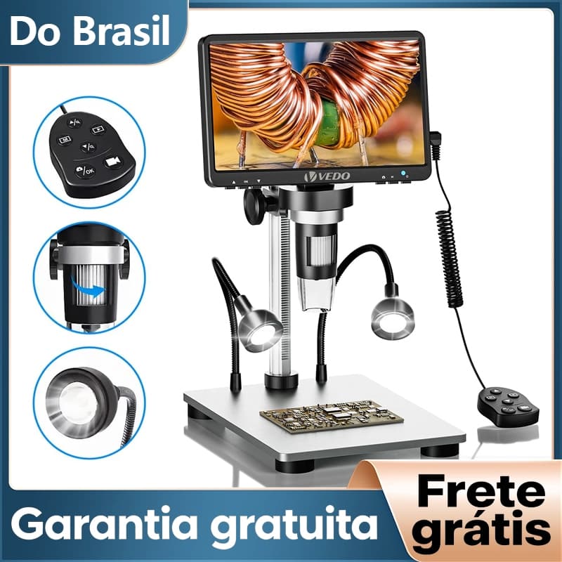 Microscópio Digital 1200x Lcd 7 Full Hd 1080p C/bateria Led Para Oficina Manutenção Estudos Laboratorio
