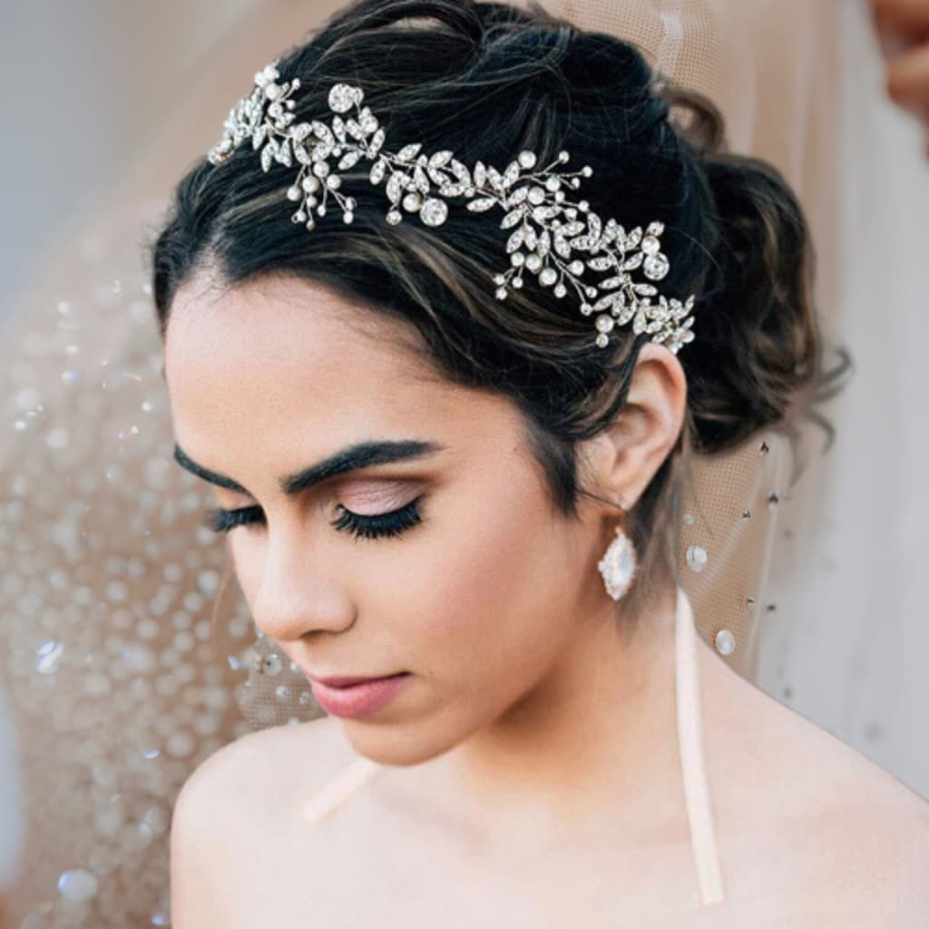 Tiaras Daminha Debutante - Noiva Prateado Flores Brancas com Pérolas – Estilo Sofisticado Madrinha