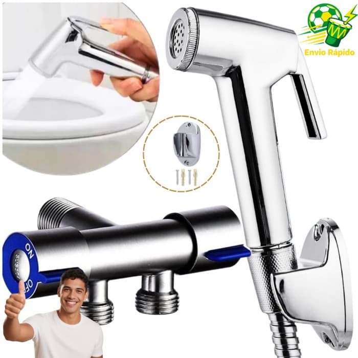 Kit Ducha Higiênica com Registro Torneira Dupla em Aço Inox Escovado Banheiro Lavabo