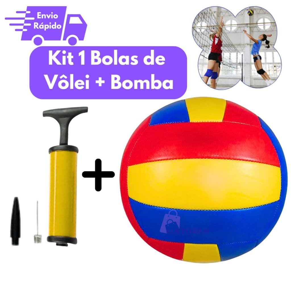 Kit 1 Bolas de Vôlei + Bomba de Ar Manual – Ideal para Jogos na Praia e na Quadra