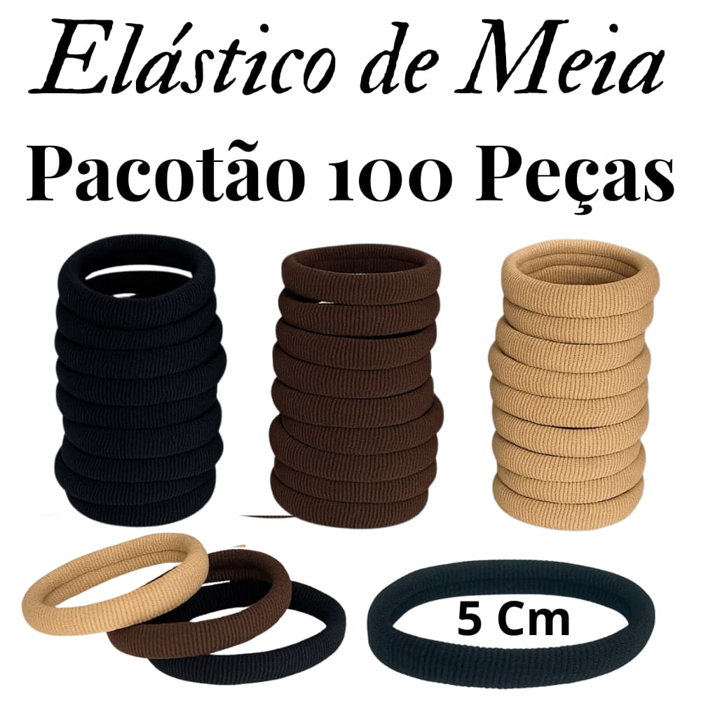 Pacote com 100 Elástico De Meia PRETO/MARROM/BEGE Super Resistente Pacotão Xuxinha de meia