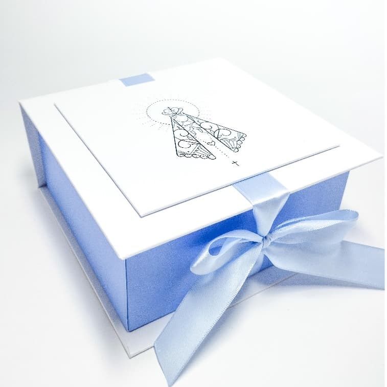 CAIXA CONVITE PADRINHOS CASAMENTO AZUL SERENITY Cartonada PERSONALIZADA com Iniciais