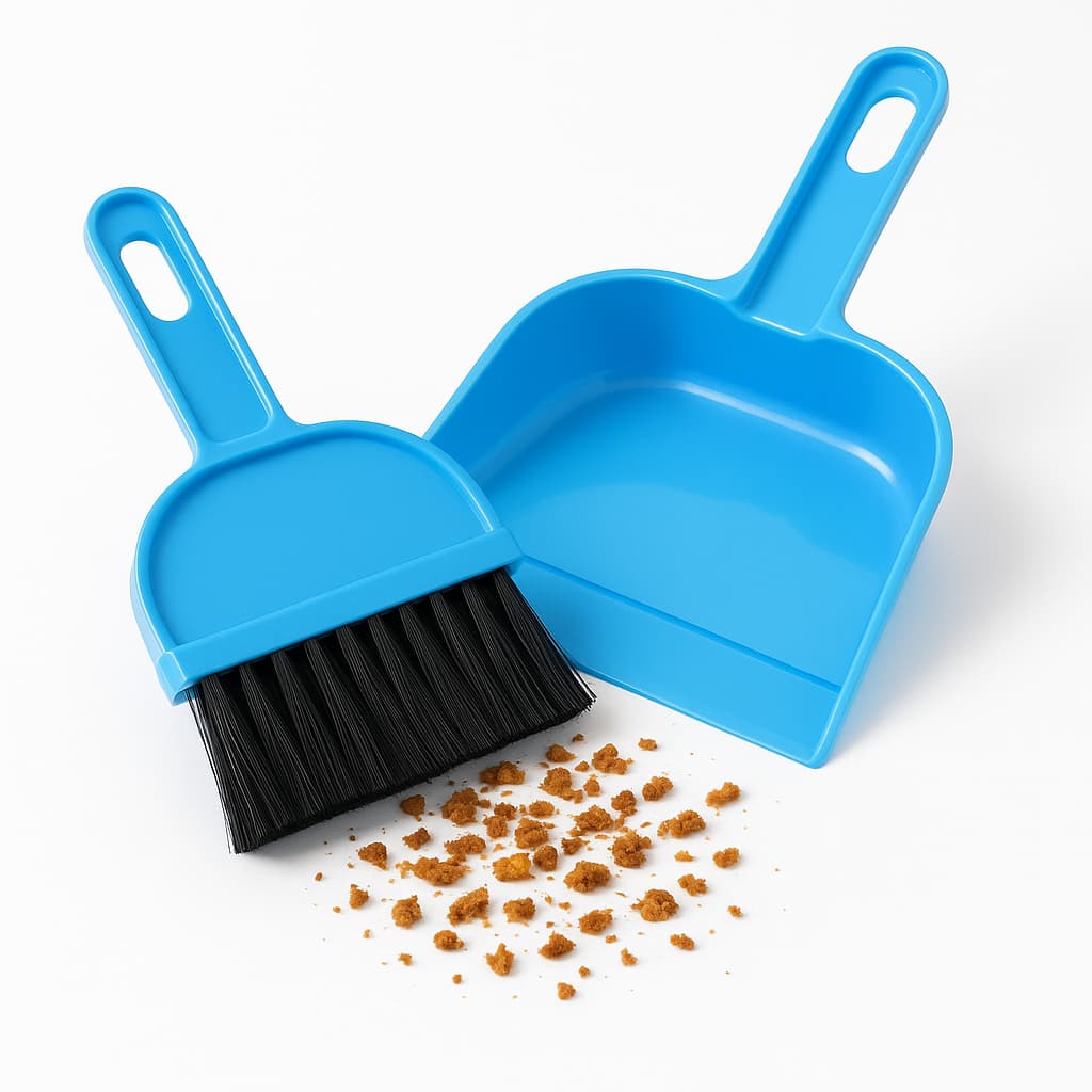 Kit Pá com Mini Vassoura de Plástico Pazinha com Escovinha p/Limpeza de Mesa, Cozinha, Escritório