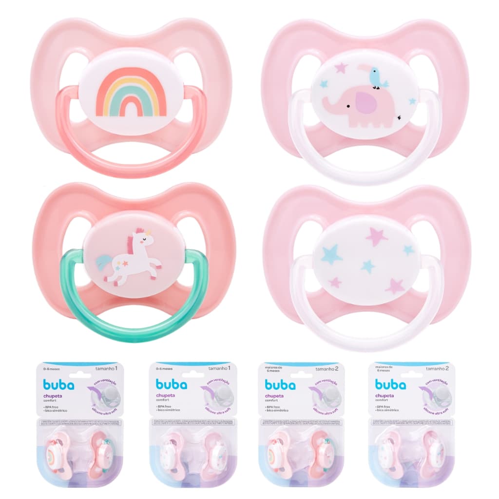 Kit 02 Chupeta Buba Menina Chupeta de Silicone para Bebê Original