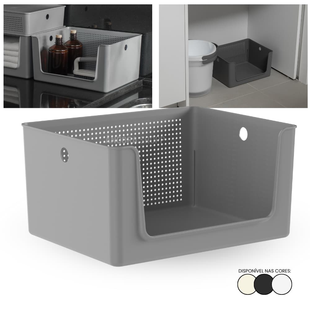 Cesto Organizador 16L Com Abertura Frontal Organização de Lavanderia Armário Banheiro 34 x 27cm