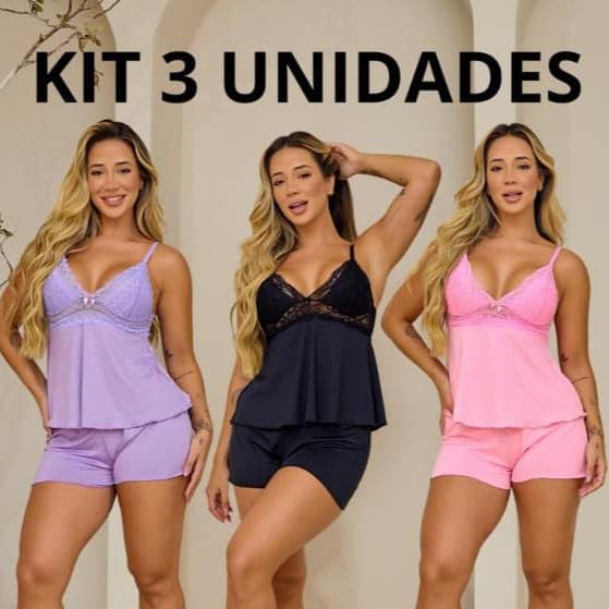Kit 3 Pijama Baby Doll Sexy Short Doll Feminino Com Detalhes Em Renda Roupa De Dormir Linha Noite