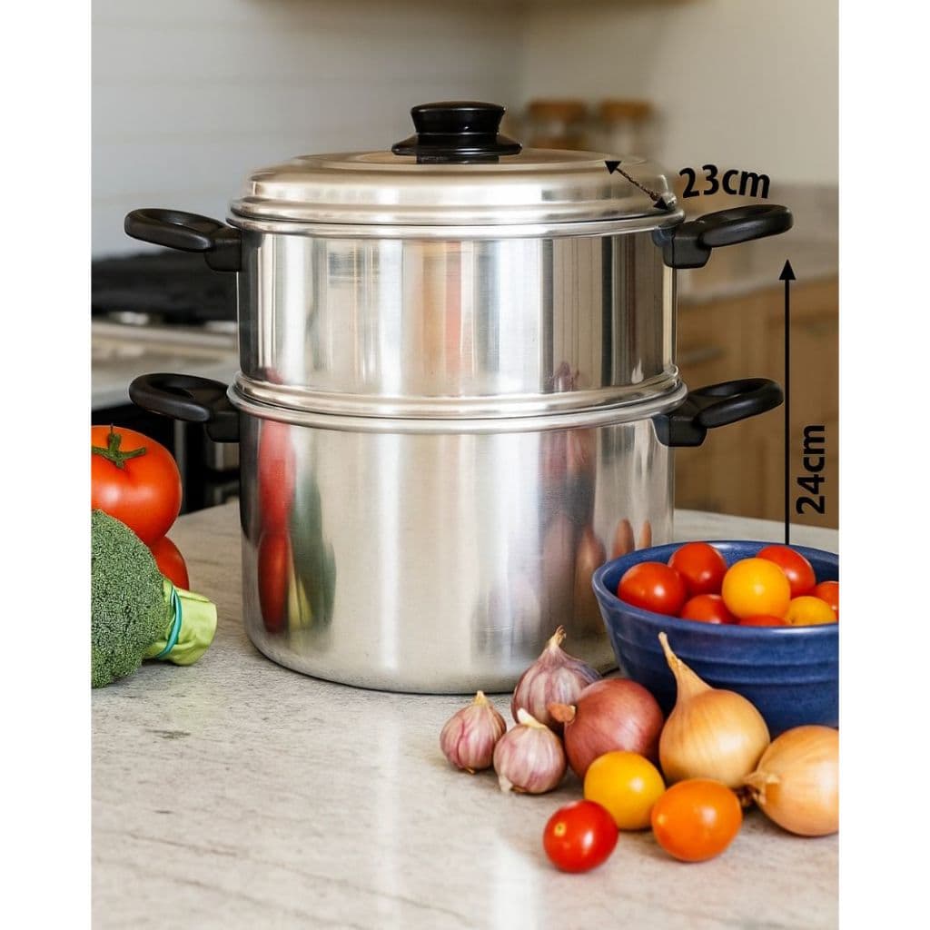 Jogo de Panela Aquecedor de Arroz -Cozimento Vapor Legumes e Vegetais -Aluminio Banho Maria 4,2 Litros