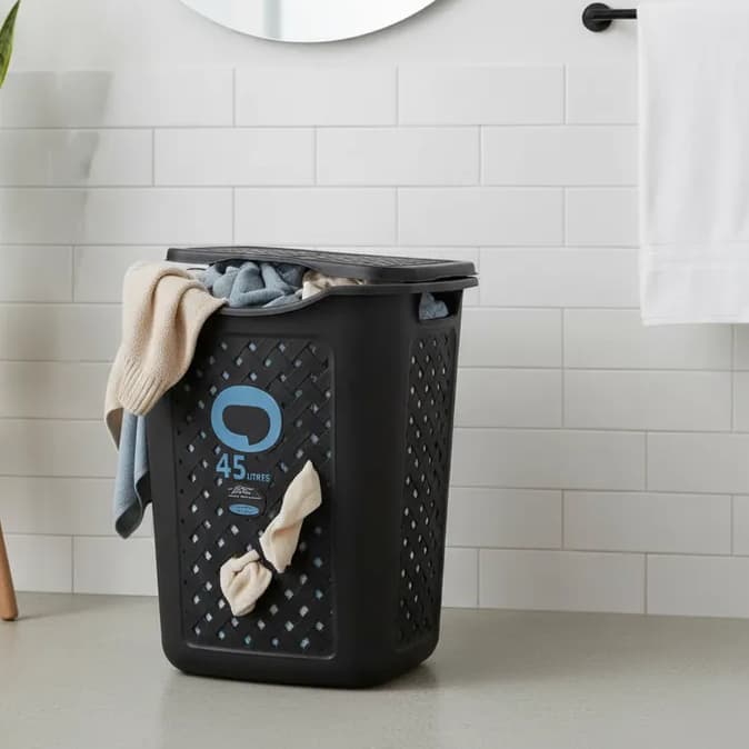 Cesto de Roupa Suja Grande + 45L Rattan Lavanderia Marmorizado Organizador Banheiro Multiuso Balde de Roupas