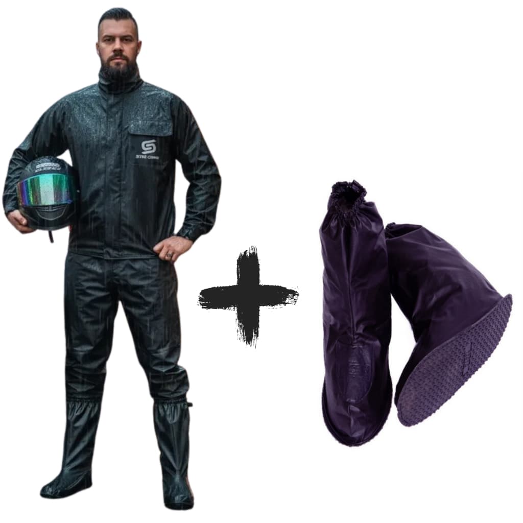 Kit Capa Conjunto Chuva Pvc Flex Combate Motoqueiro Motoboy Moto Impermeável + Polaina Bota Galocha
