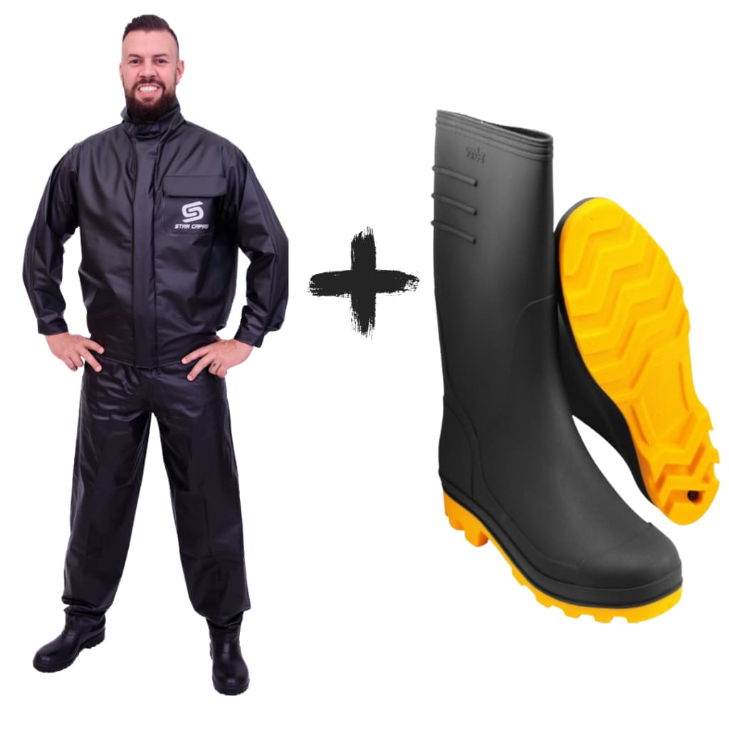 Kit Capa Roupa Chuva Pvc Combate Motoqueiro Motoboy Moto Impermeável + Bota Galocha Vonder