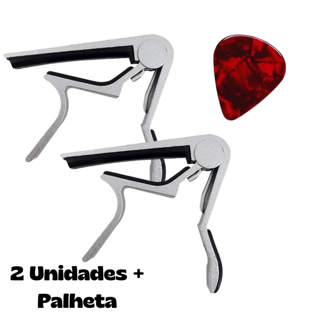 Kit 02 Capotraste Braçadeira Metal Violão, Viola, Guitarra, Ukulele + Palheta