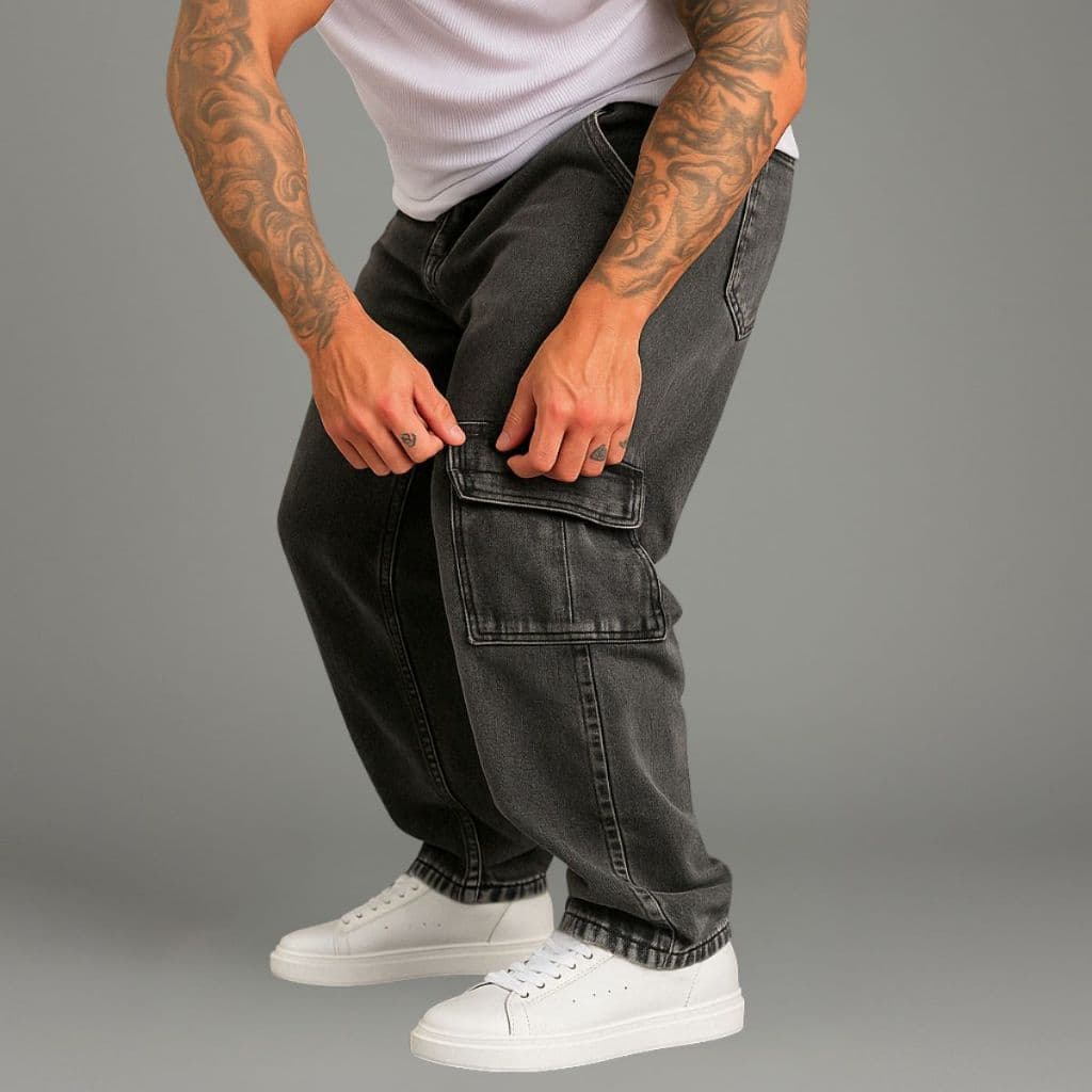 Calça Jeans Cargo Masculina Streetwear Preta Mescla 34 Ao 44