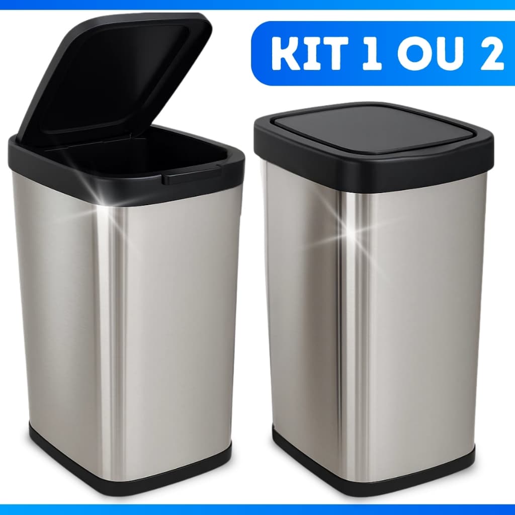 Lixeiras Cesto 09 Litros Inox Com Tampa Click Label Lixeira Escritório Banheiro - DESCONTO