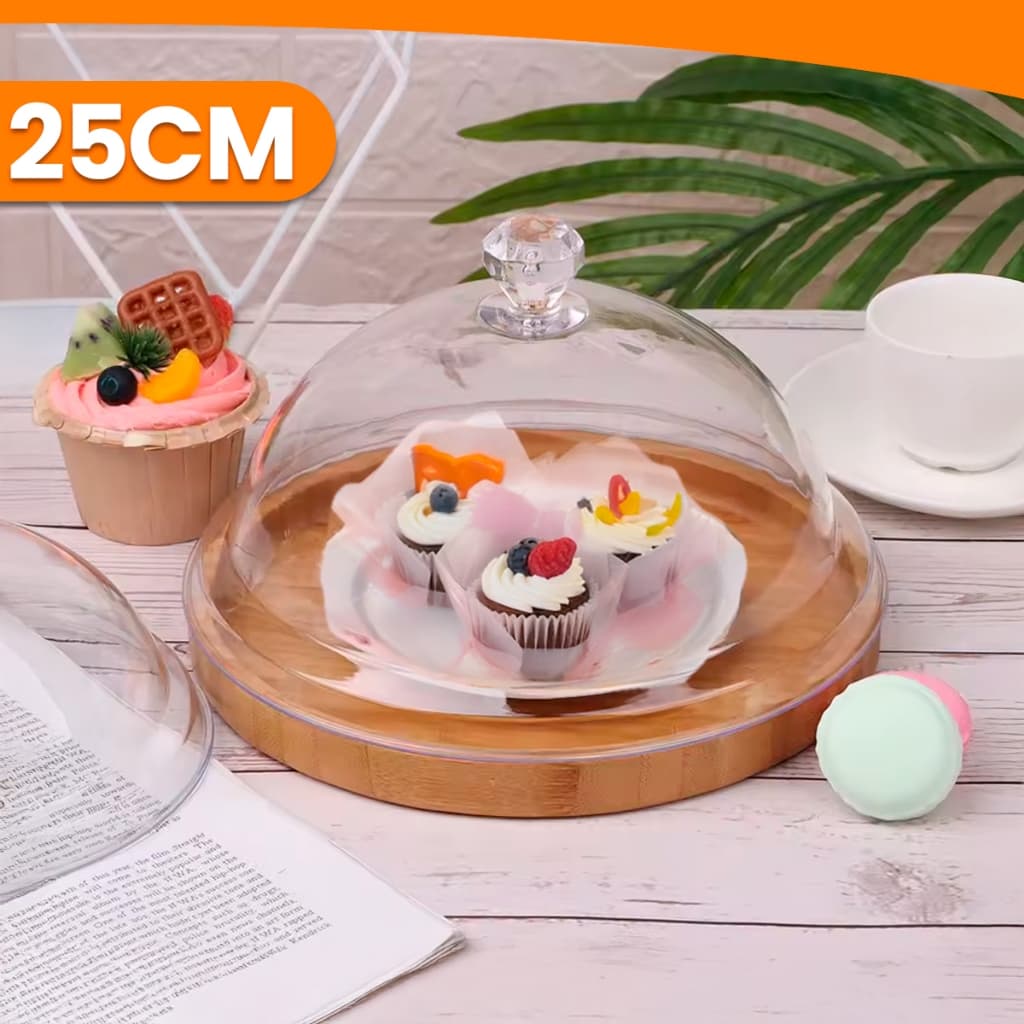 Tampa Boleira 25x25CM Redonda Plástico Protetora De Alimentos Transparente Para Bolos Frutas