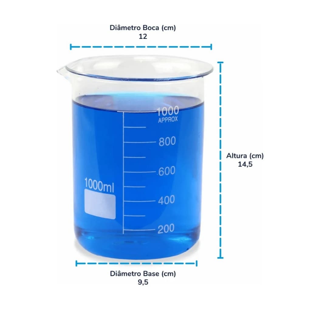 BECKER DE VIDRO GRADUADO 1000ML - FORMA BAIXA