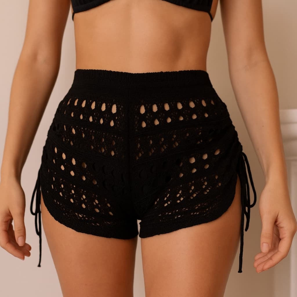 Short Saída de Praia Feminino em Tricot com Ajuste Lateral Moda Verão Estilo Blogueirinha