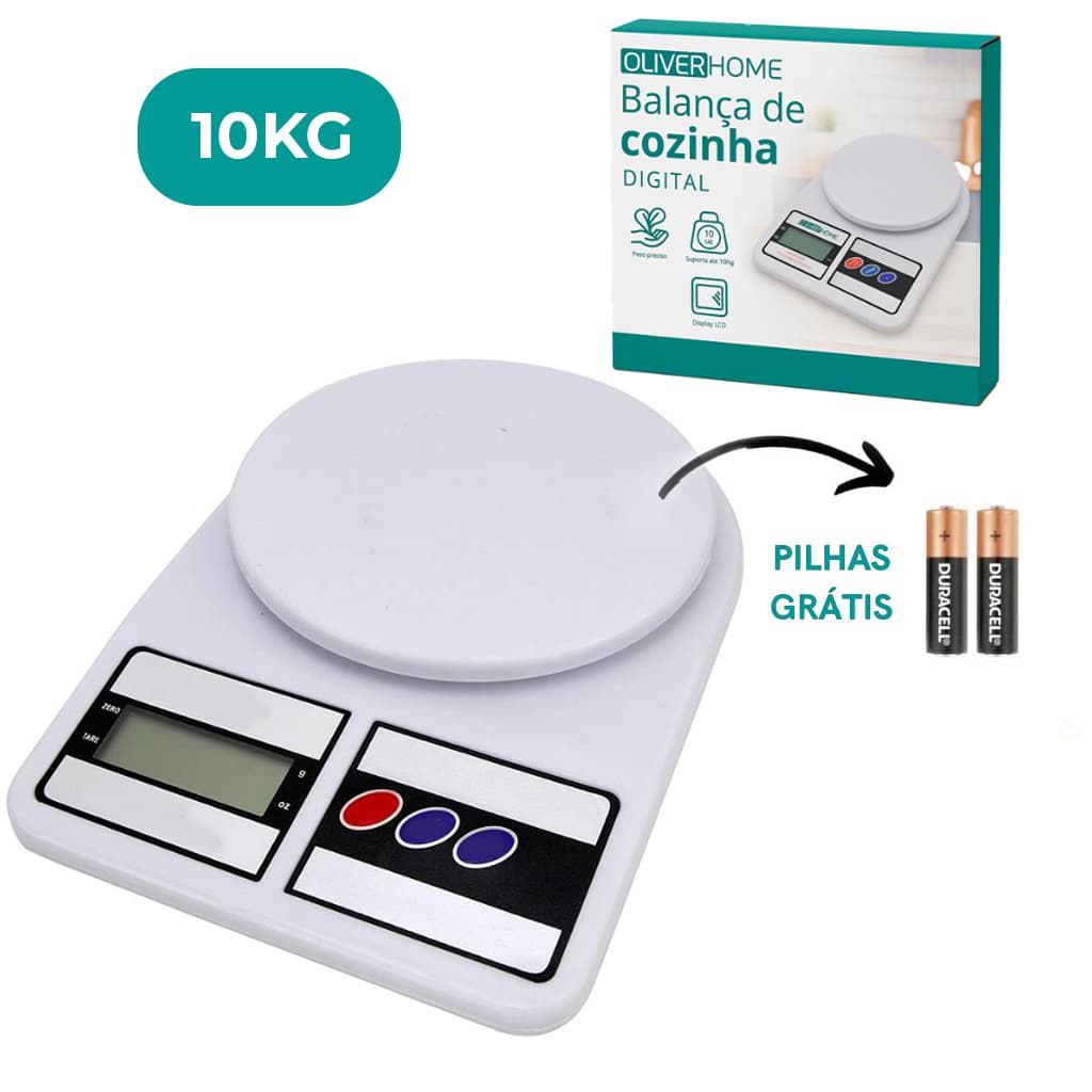 Balanca De Cozinha Digital Alta Precisao 10kg Com Pilhas Inclusas AA OliverHome
