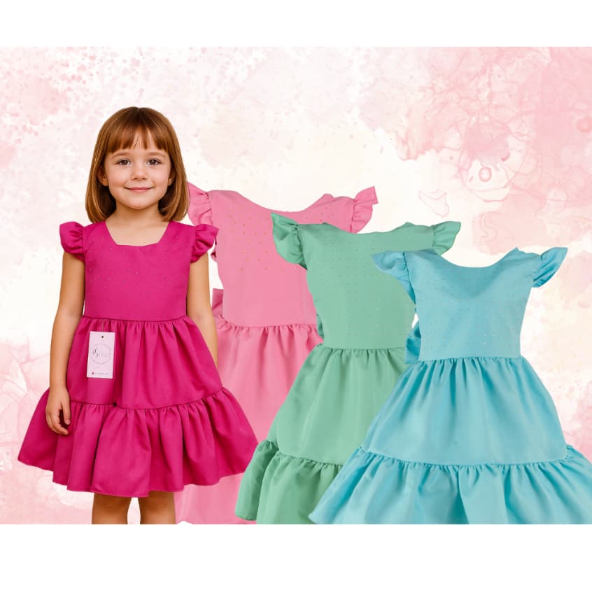 Vestido Infantil Menina Três Marias Verão Curto Casual Fresco 1 a 12 Anos
