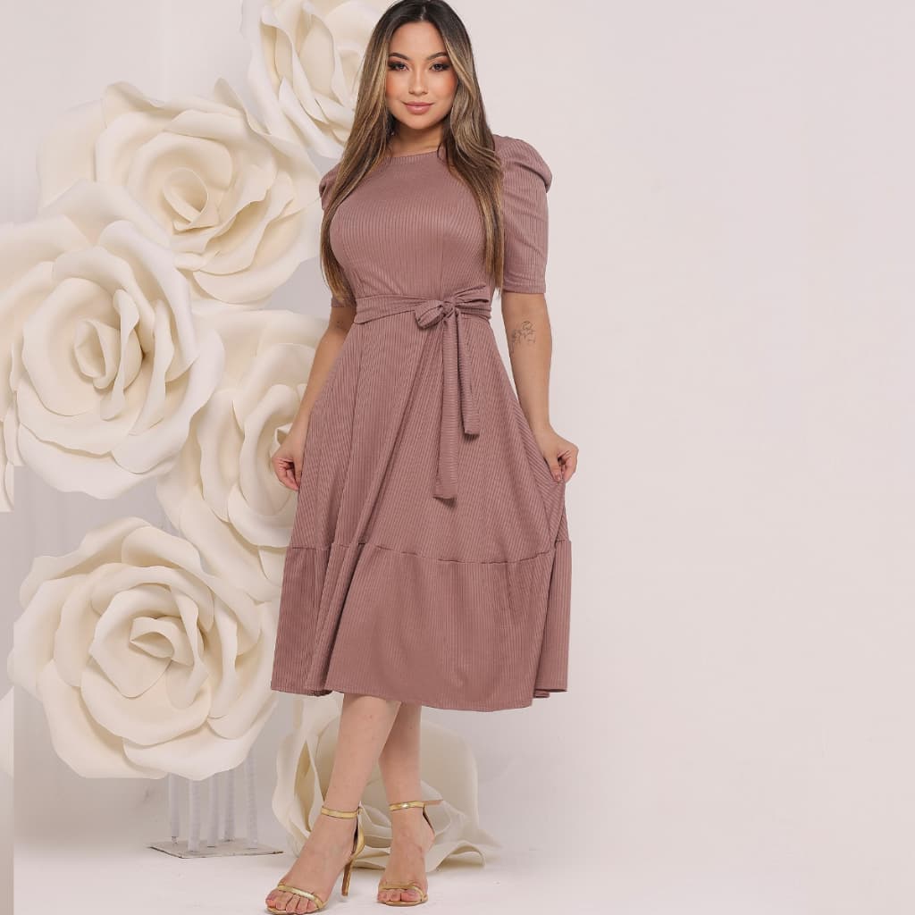 Vestido Moda Evangelica Midi Moda Crista Casual Feminino Malha