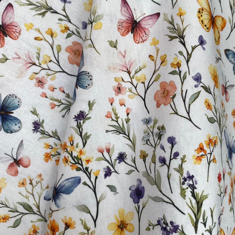 Tecido Tricoline Digital Floral Borboletas II cor 02 100% Algodão