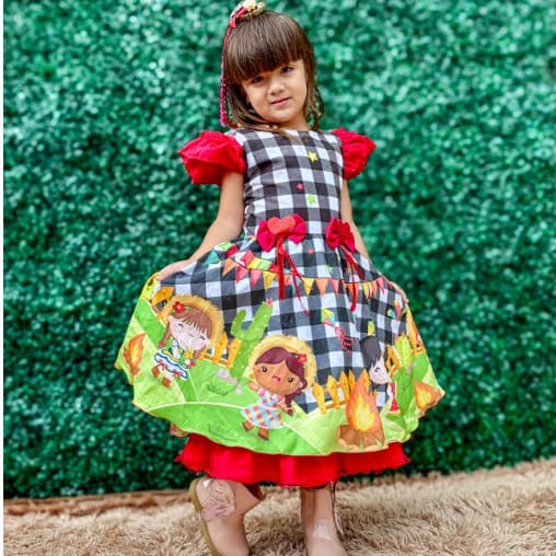 Vestido Infantil Festa Junina Menina Quadrilha São João Xadrez 1 a 12 anos