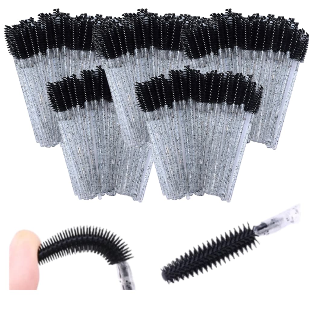Kit de 500 Escovinhas PRETA com Glitter de Cilios e Sonbrancelha para Extensão e Alongameto - PRETA
