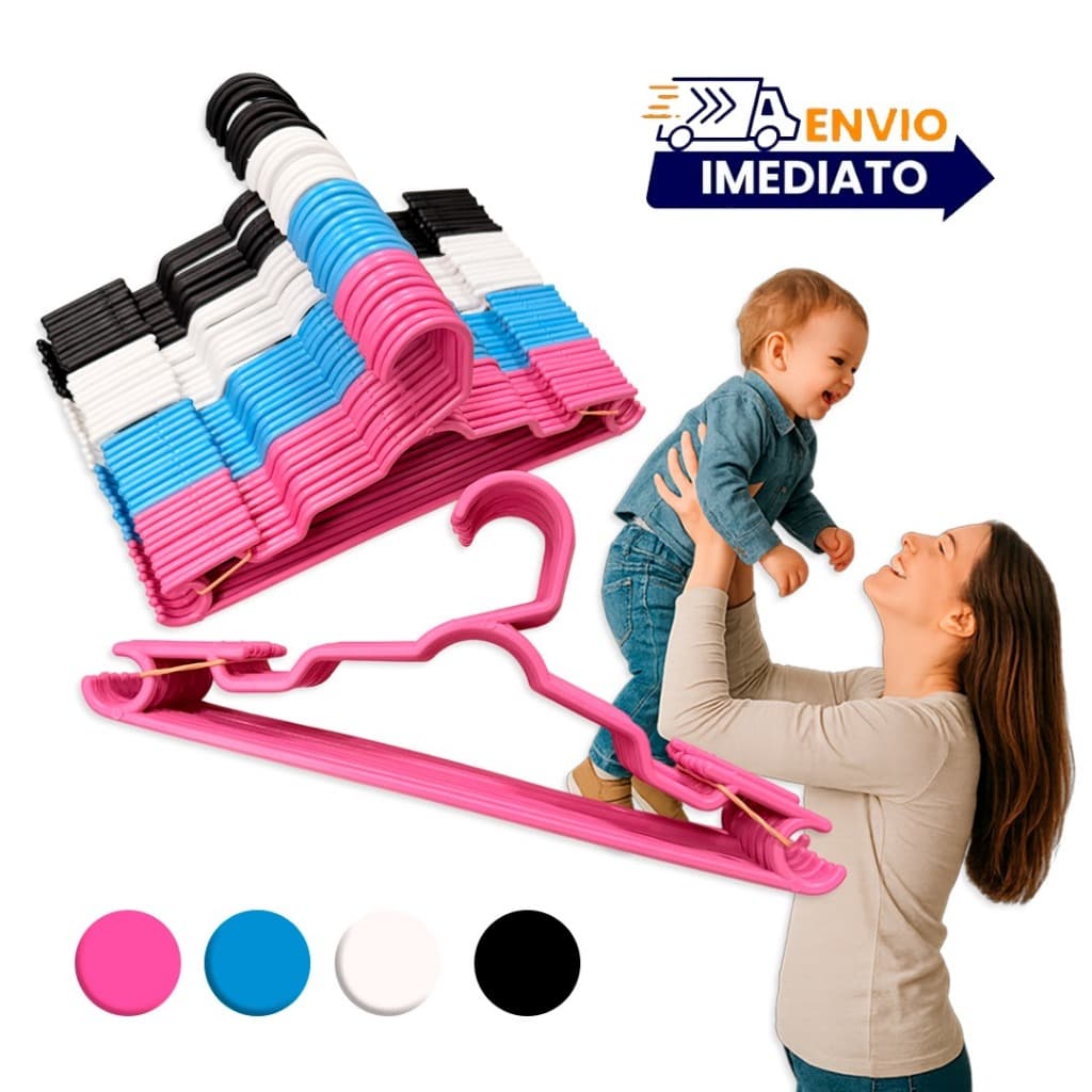 kit 50 unidades Cabide Reforçado bebe Baby infantil juvenil cores
